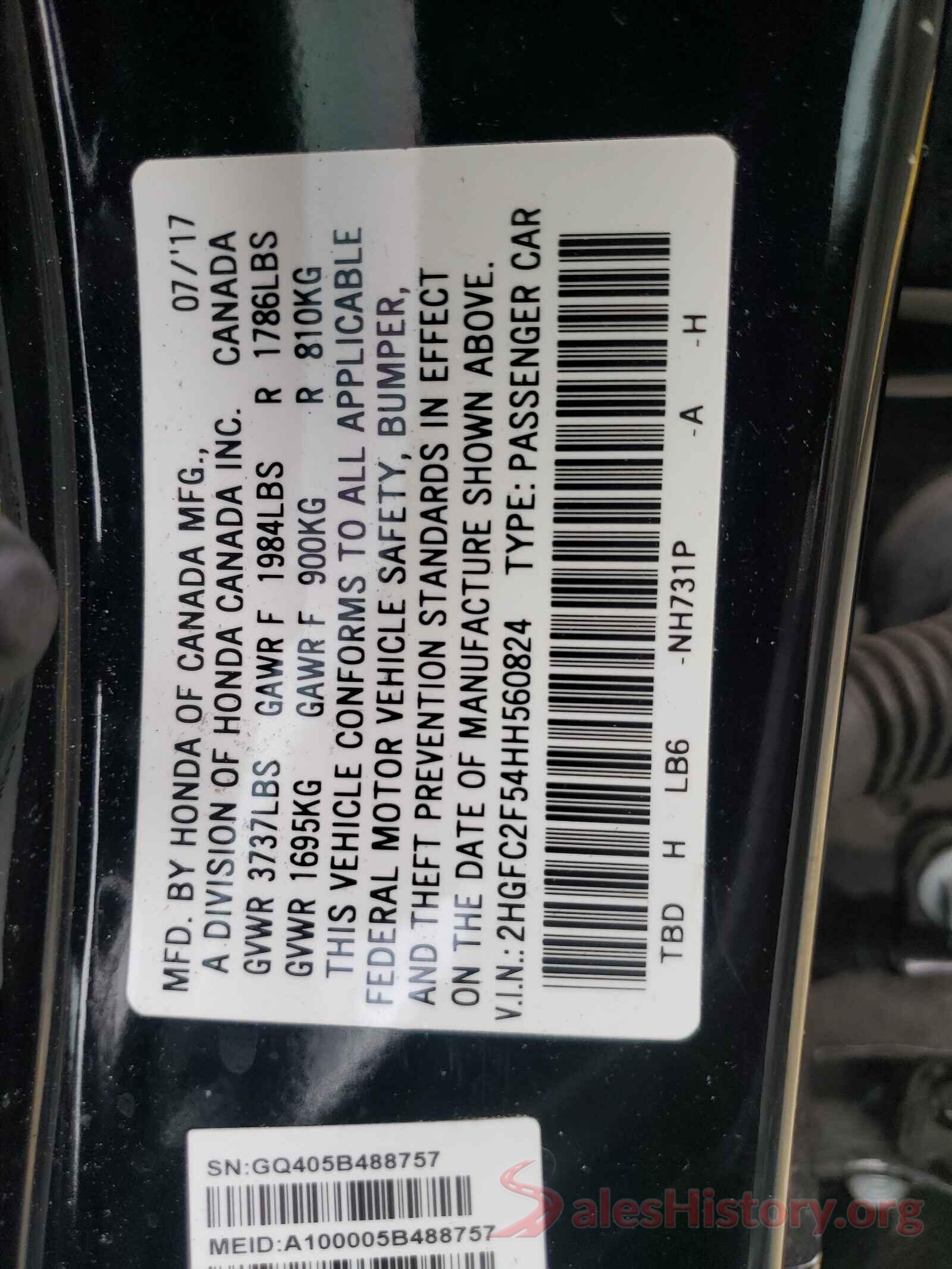 2HGFC2F54HH560824 2017 HONDA CIVIC