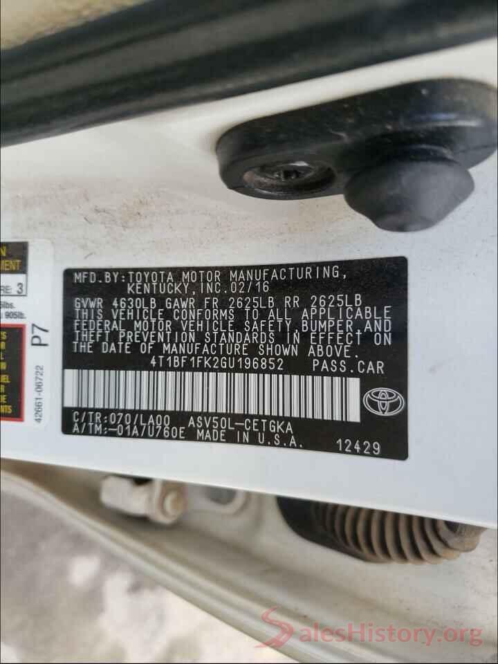 4T1BF1FK2GU196852 2016 TOYOTA CAMRY