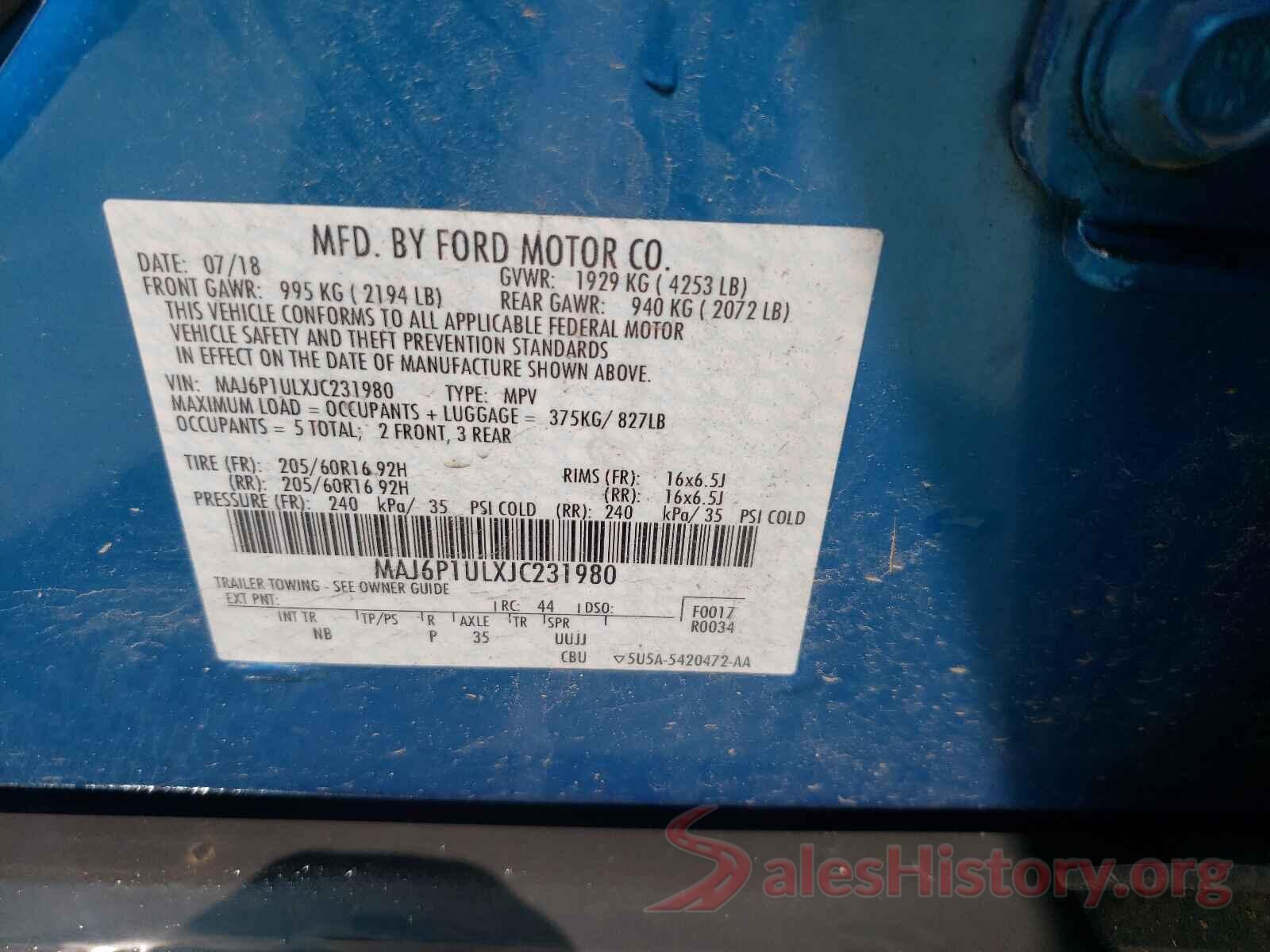 MAJ6P1ULXJC231980 2018 FORD ALL OTHER