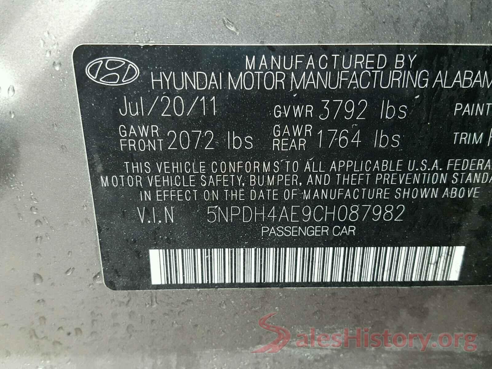 5NPDH4AE9CH087982 2012 HYUNDAI ELANTRA