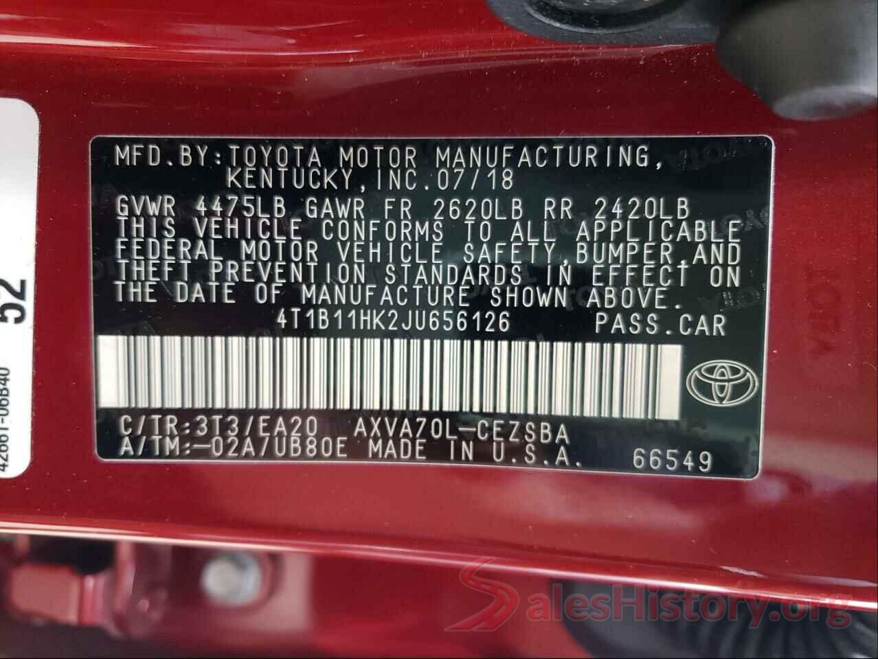 4T1B11HK2JU656126 2018 TOYOTA CAMRY