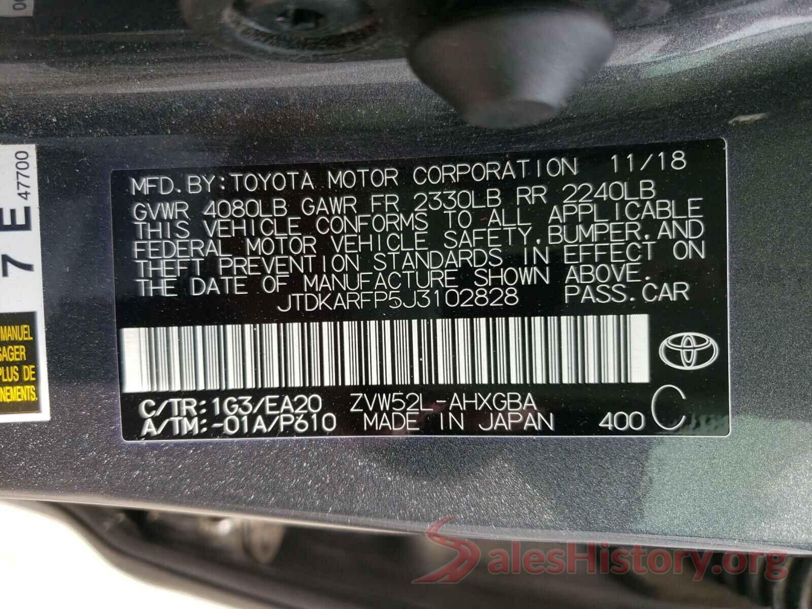 JTDKARFP5J3102828 2018 TOYOTA PRIUS