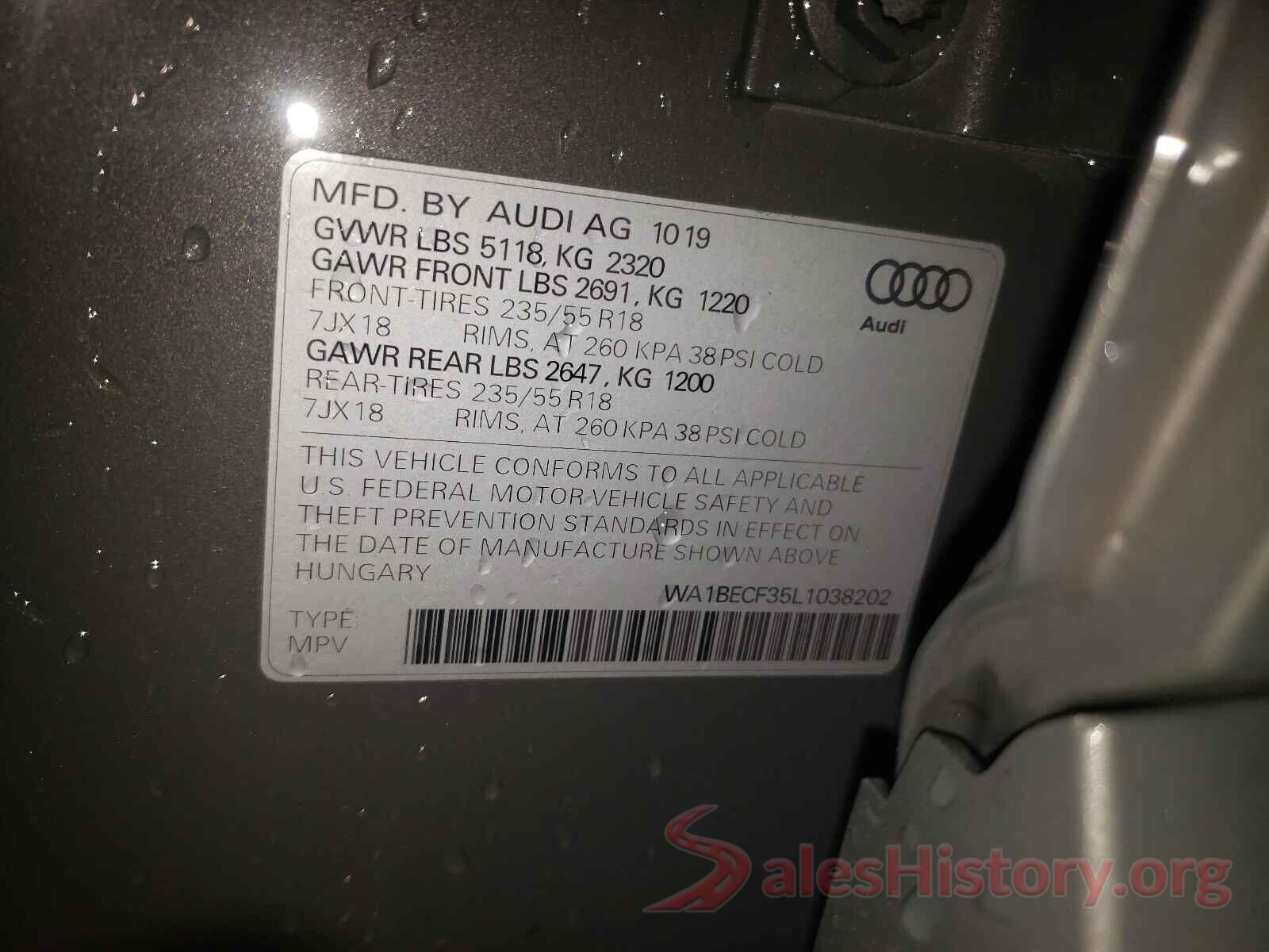 WA1BECF35L1038202 2020 AUDI Q3