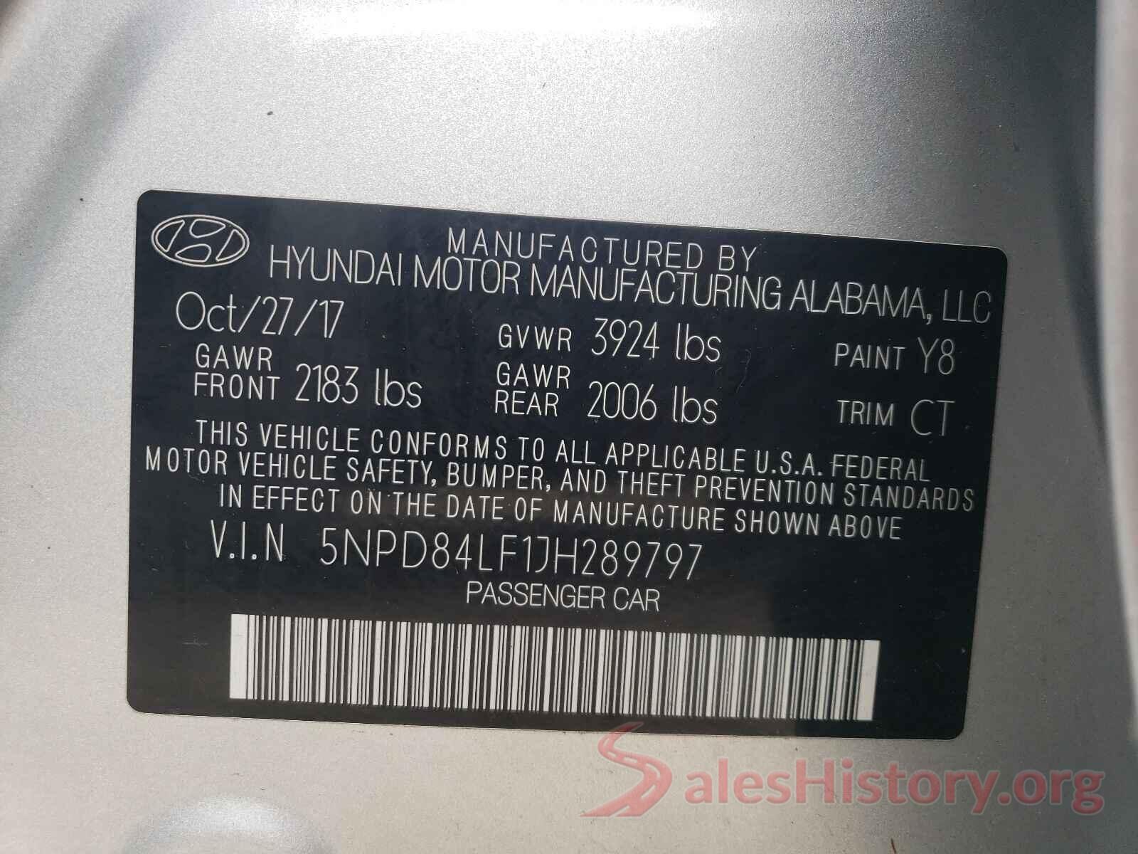 5NPD84LF1JH289797 2018 HYUNDAI ELANTRA