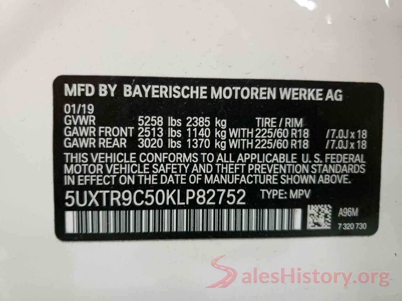 5UXTR9C50KLP82752 2019 BMW X3