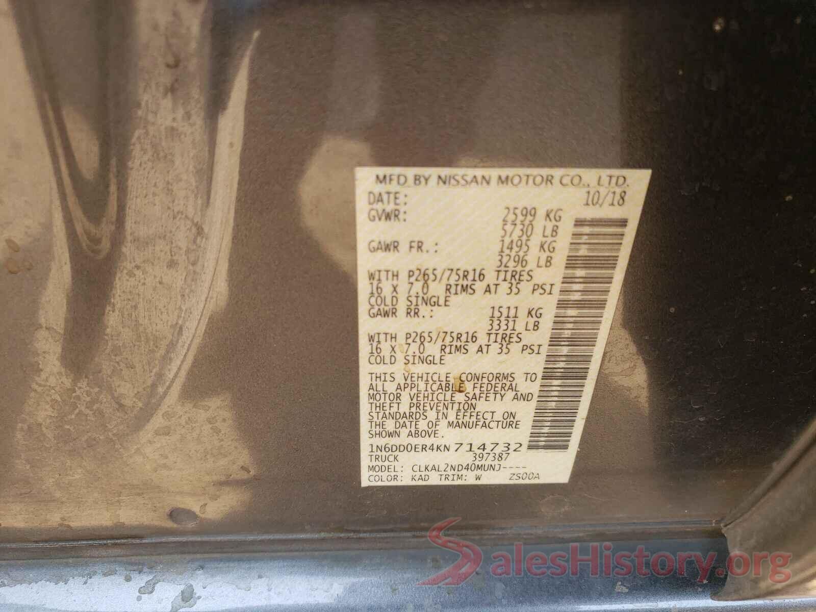 1N6DD0ER4KN714732 2019 NISSAN FRONTIER