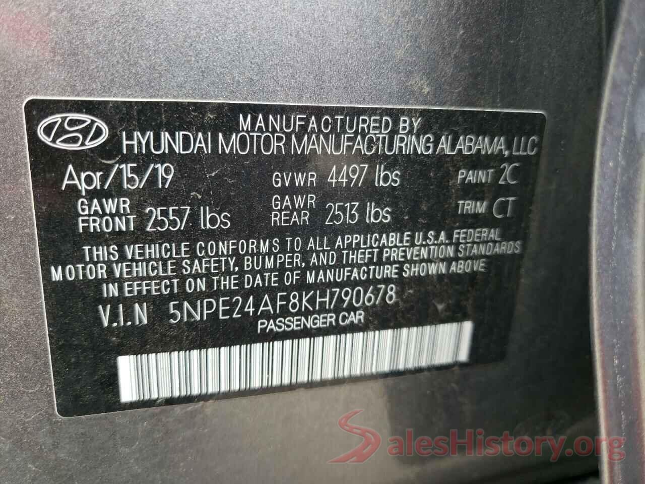 5NPE24AF8KH790678 2019 HYUNDAI SONATA