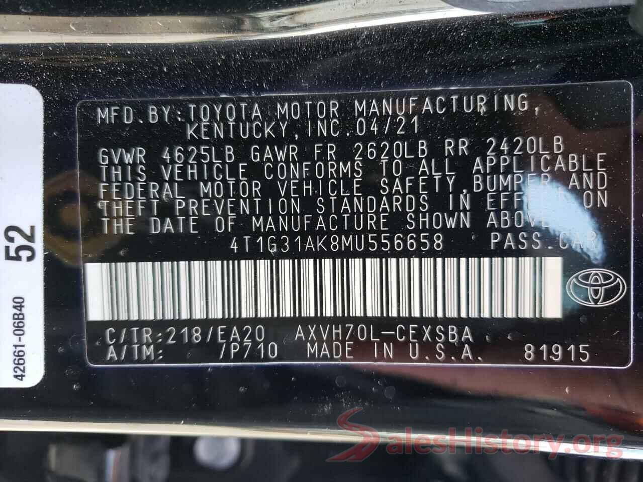 4T1G31AK8MU556658 2021 TOYOTA CAMRY