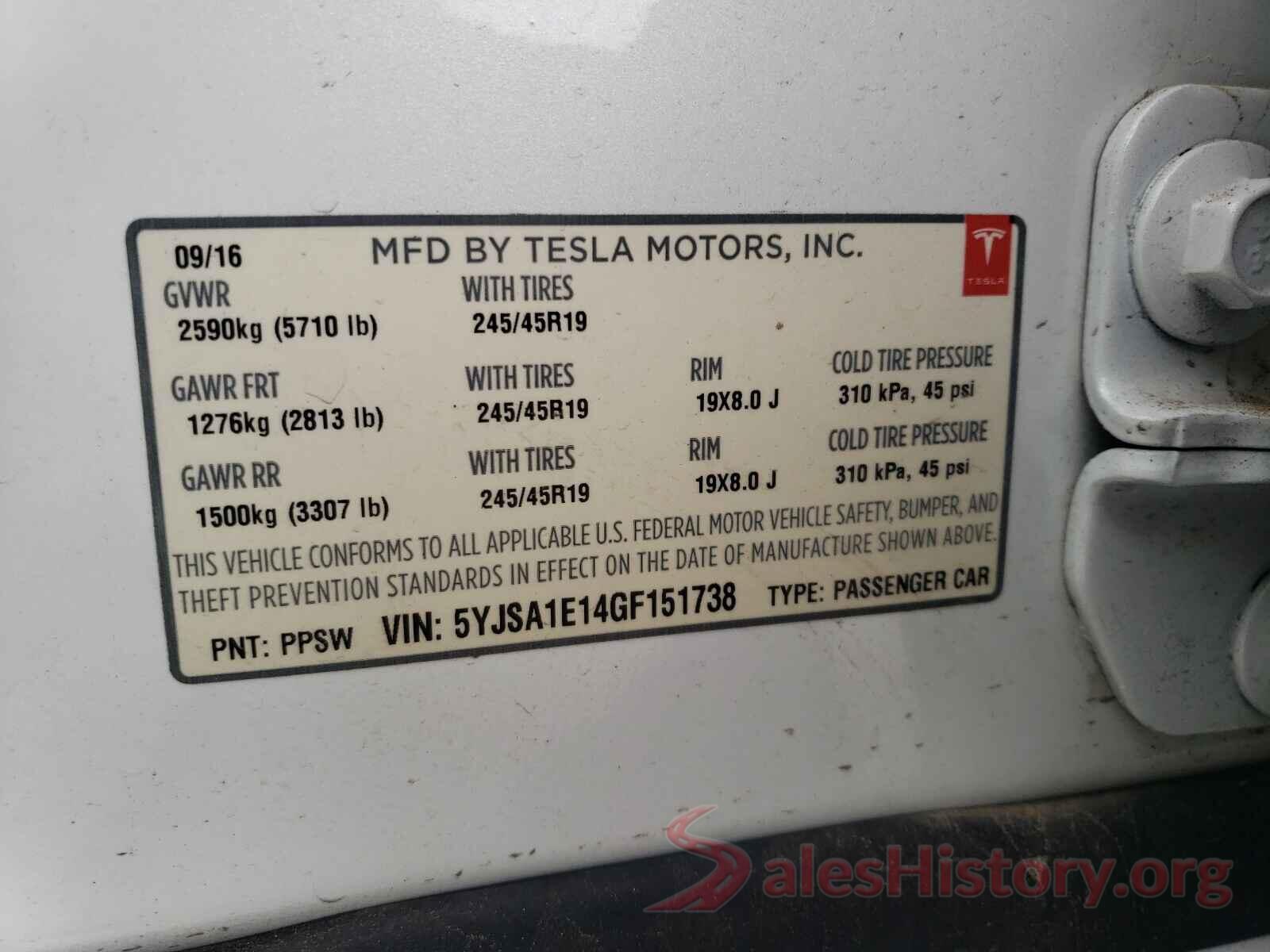 5YJSA1E14GF151738 2016 TESLA MODEL S