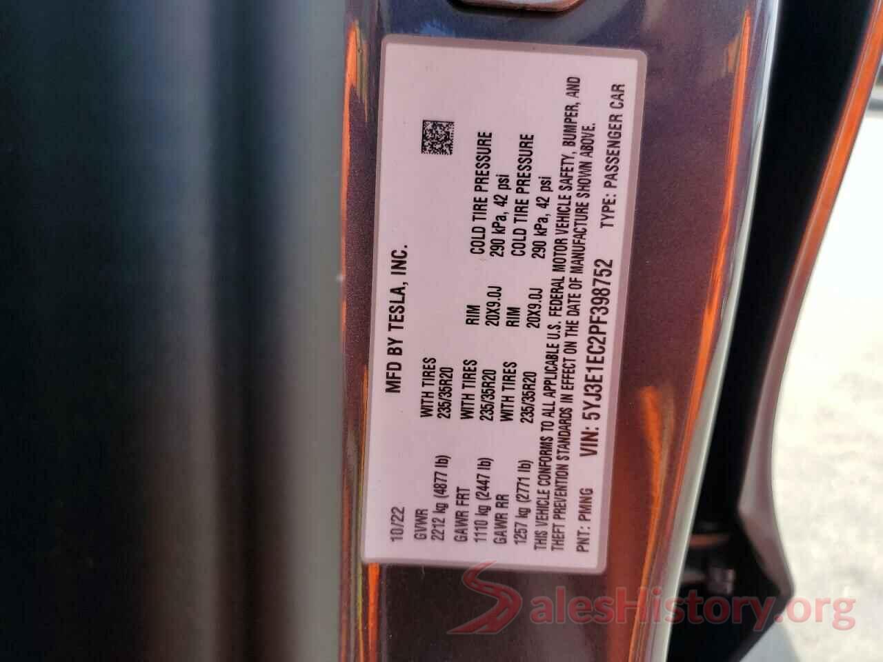 5YJ3E1EC2PF398752 2023 TESLA MODEL 3