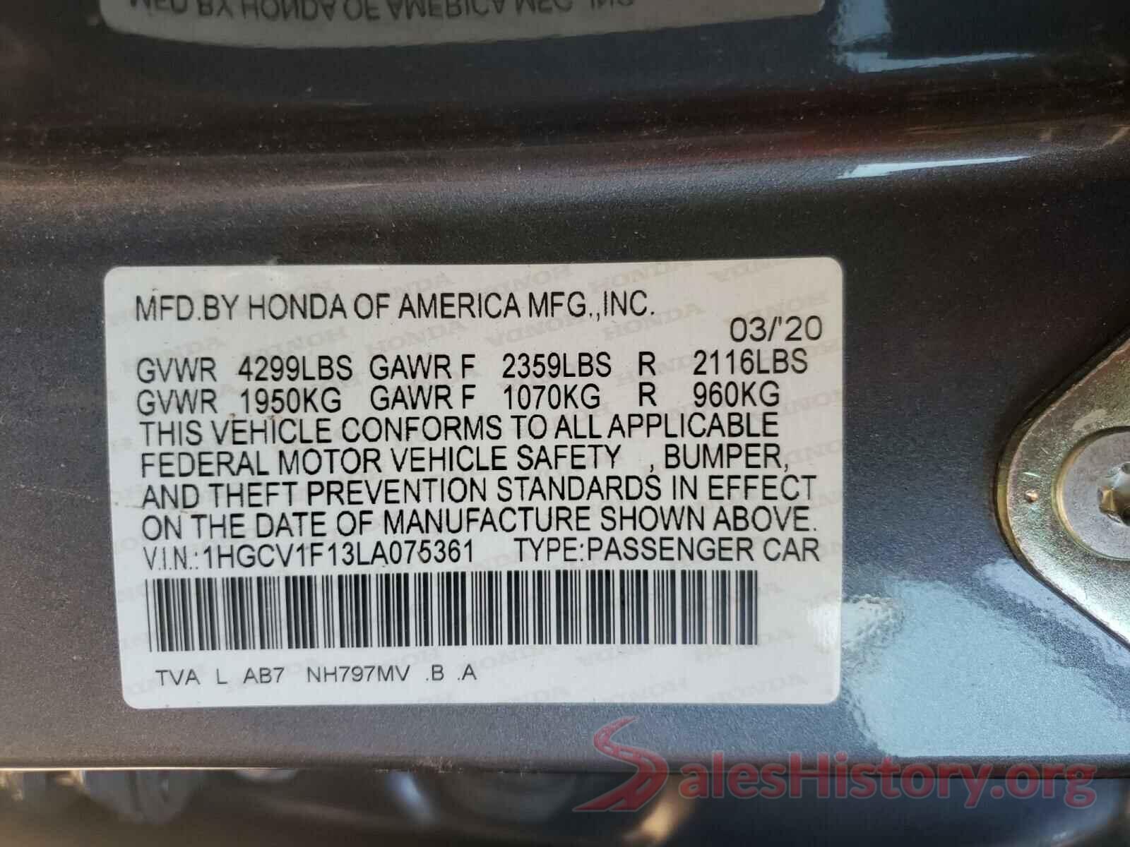 1HGCV1F13LA075361 2020 HONDA ACCORD