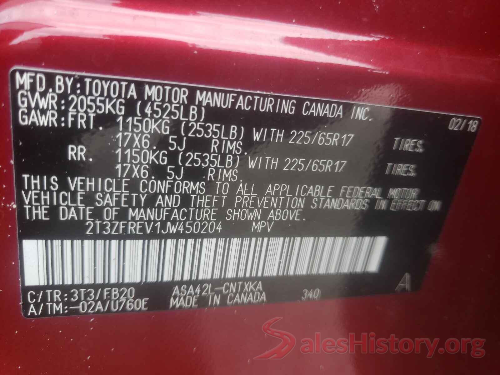 2T3ZFREV1JW450204 2018 TOYOTA RAV4