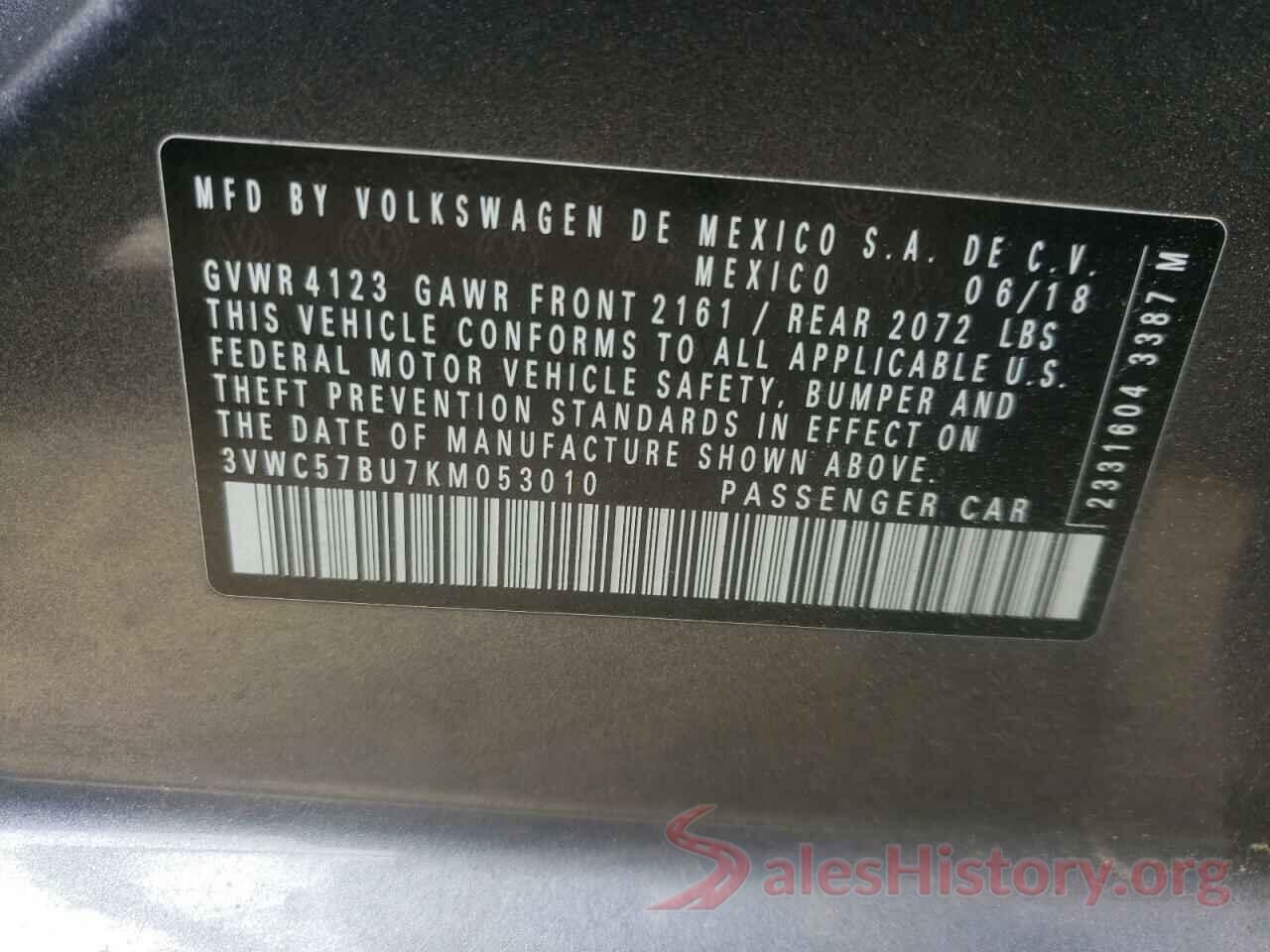 3VWC57BU7KM053010 2019 VOLKSWAGEN JETTA