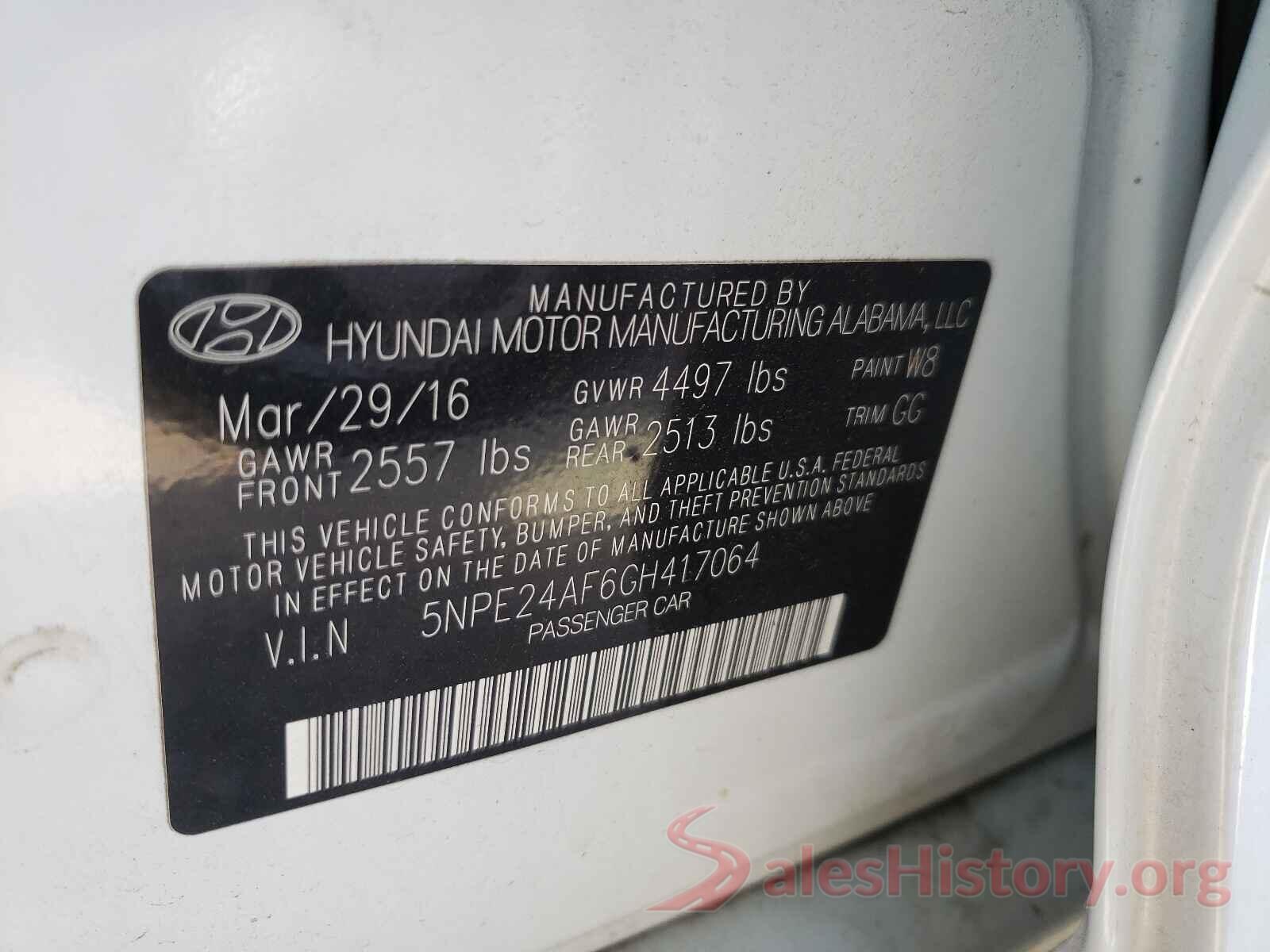 5NPE24AF6GH417064 2016 HYUNDAI SONATA