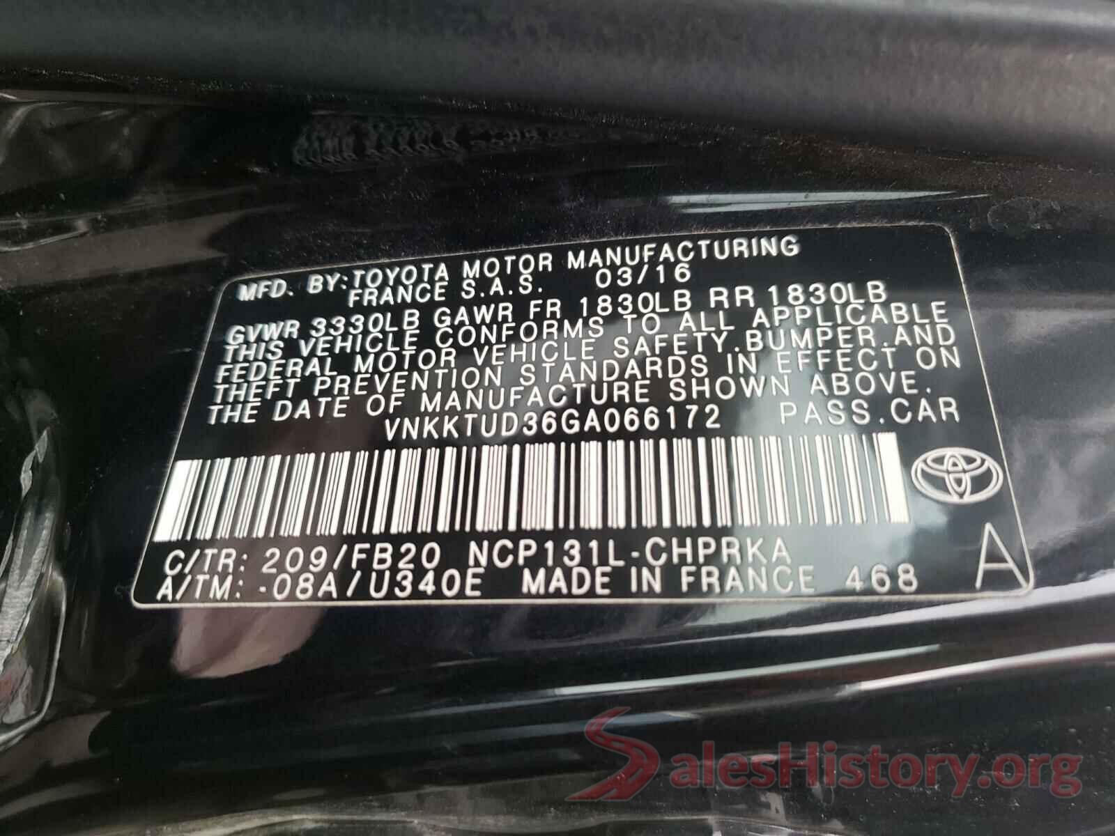 VNKKTUD36GA066172 2016 TOYOTA YARIS