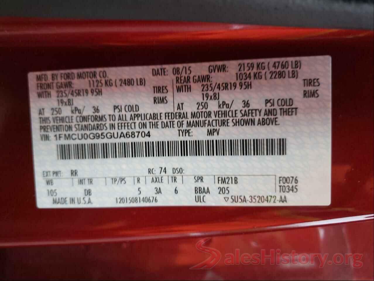 1FMCU0G95GUA68704 2016 FORD ESCAPE