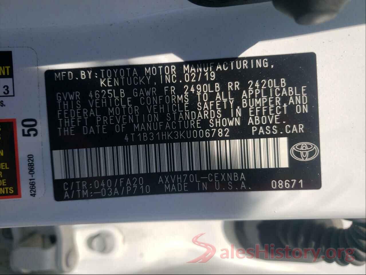 4T1B31HK3KU006782 2019 TOYOTA CAMRY