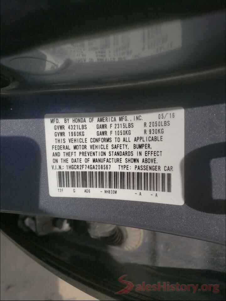 1HGCR2F74GA208567 2016 HONDA ACCORD