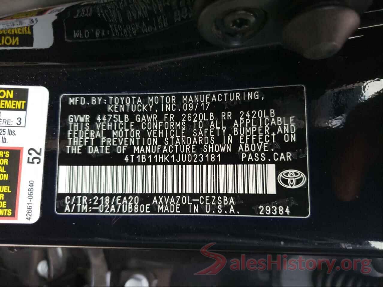 4T1B11HK1JU023181 2018 TOYOTA CAMRY