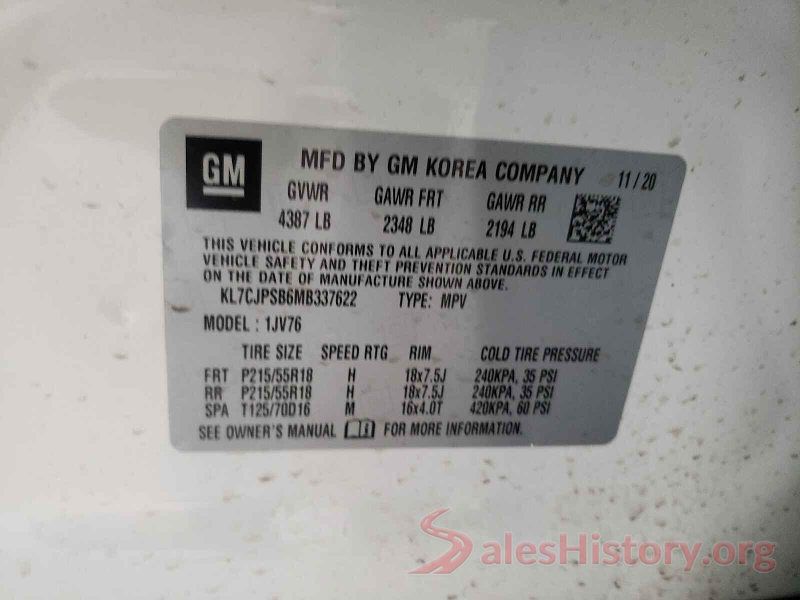 KL7CJPSB6MB337622 2021 CHEVROLET TRAX