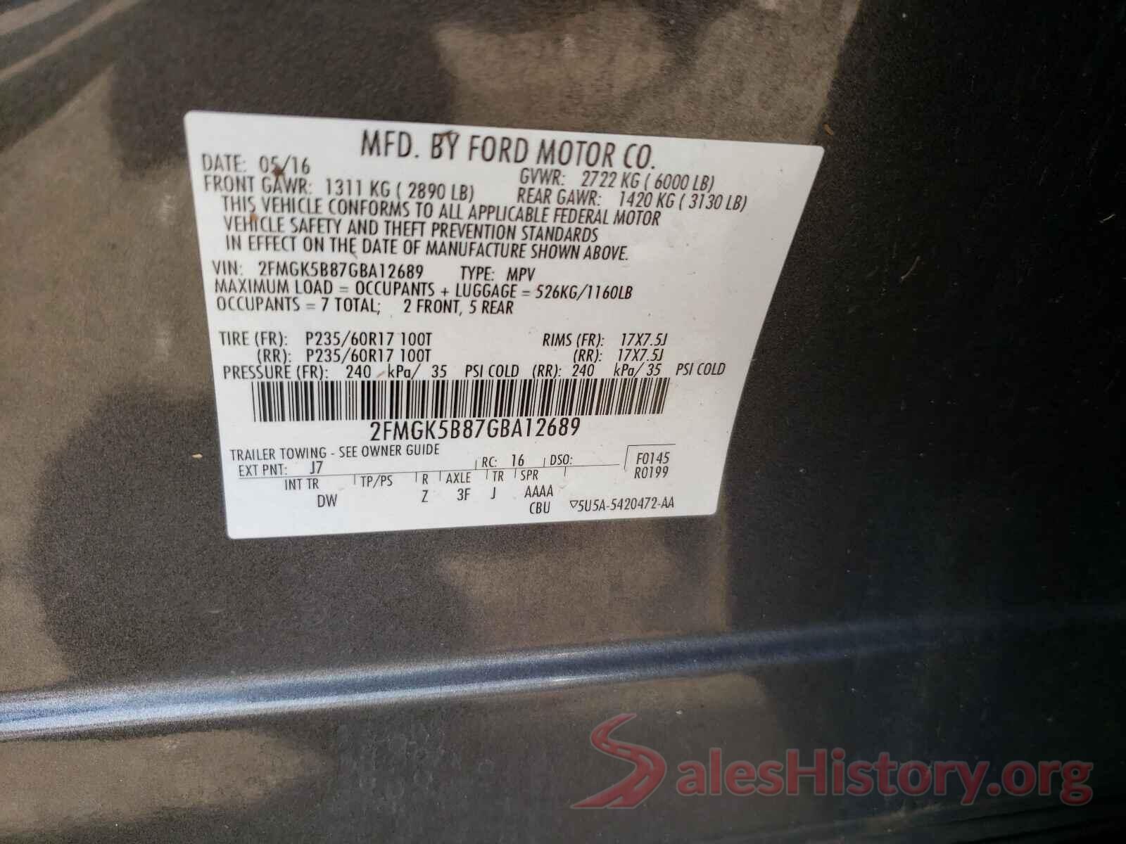 2FMGK5B87GBA12689 2016 FORD FLEX