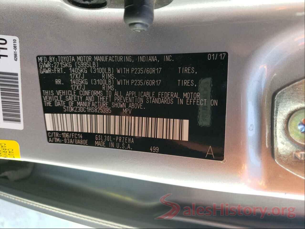 5TDKZ3DC1HS825395 2017 TOYOTA SIENNA