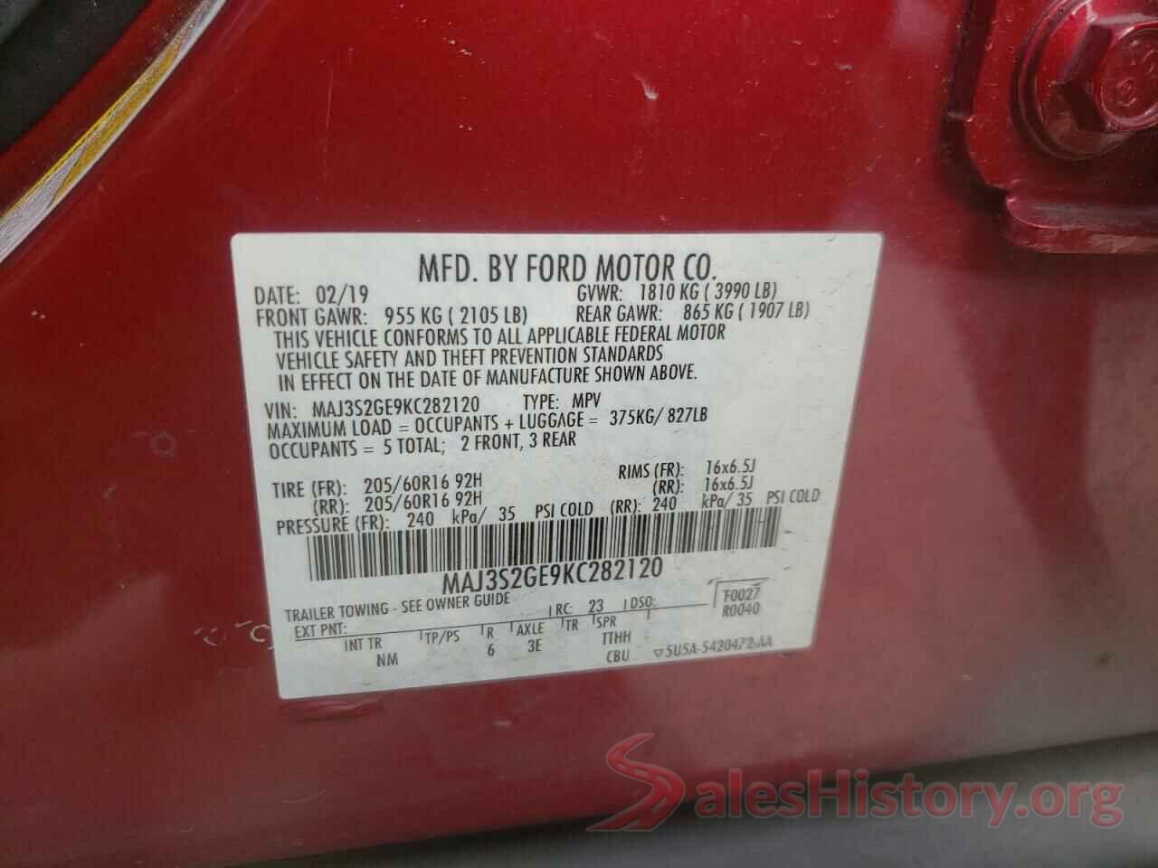 MAJ3S2GE9KC282120 2019 FORD ALL OTHER