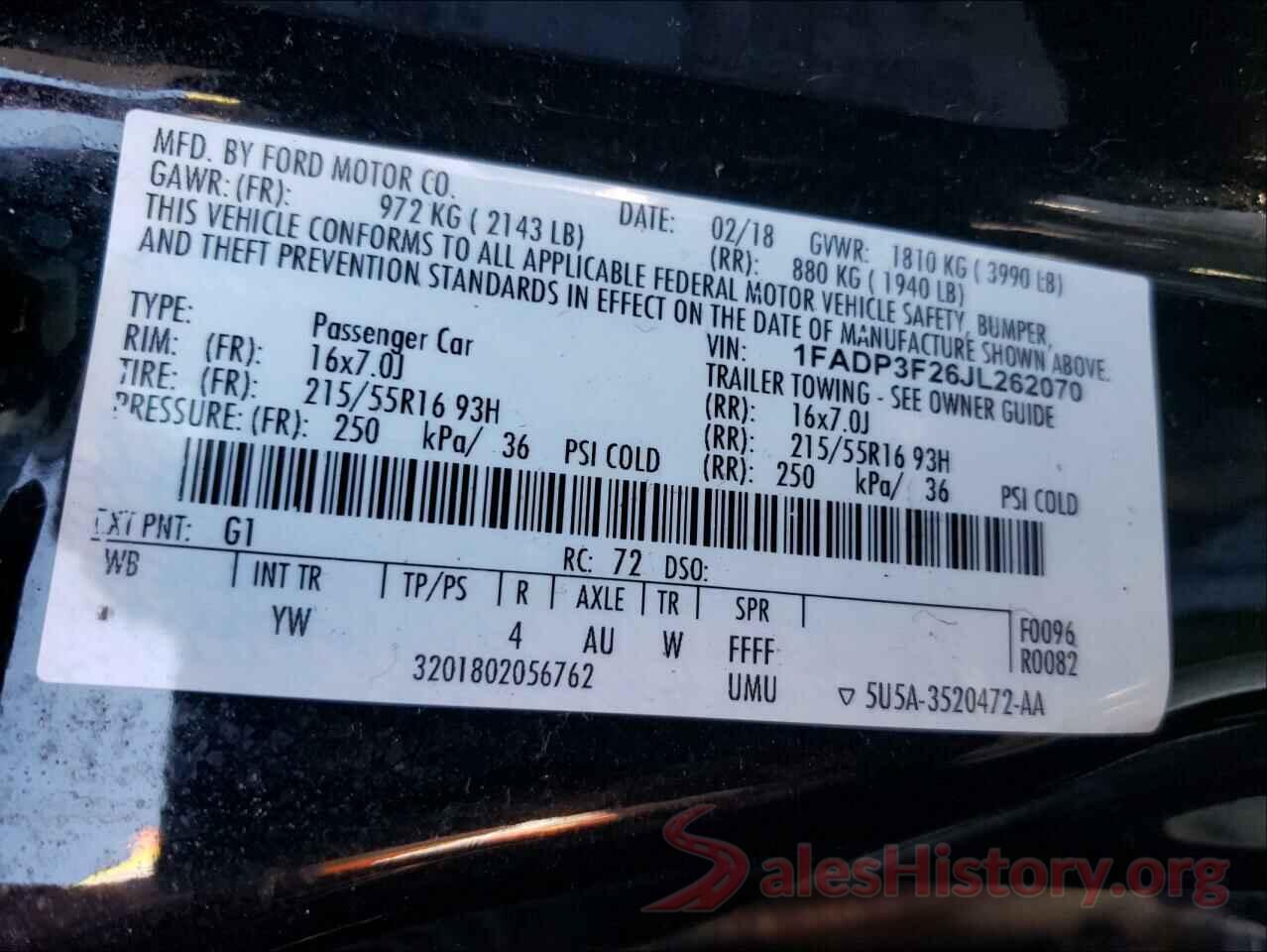 1FADP3F26JL262070 2018 FORD FOCUS