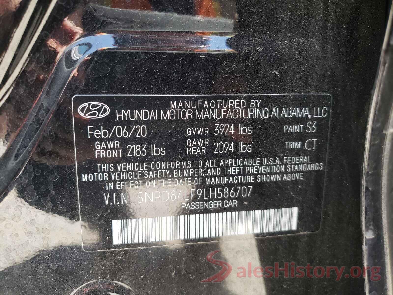 5NPD84LF9LH586707 2020 HYUNDAI ELANTRA