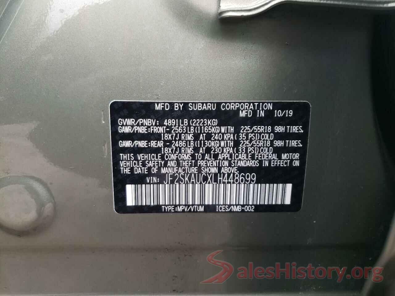 JF2SKAUCXLH448699 2020 SUBARU FORESTER