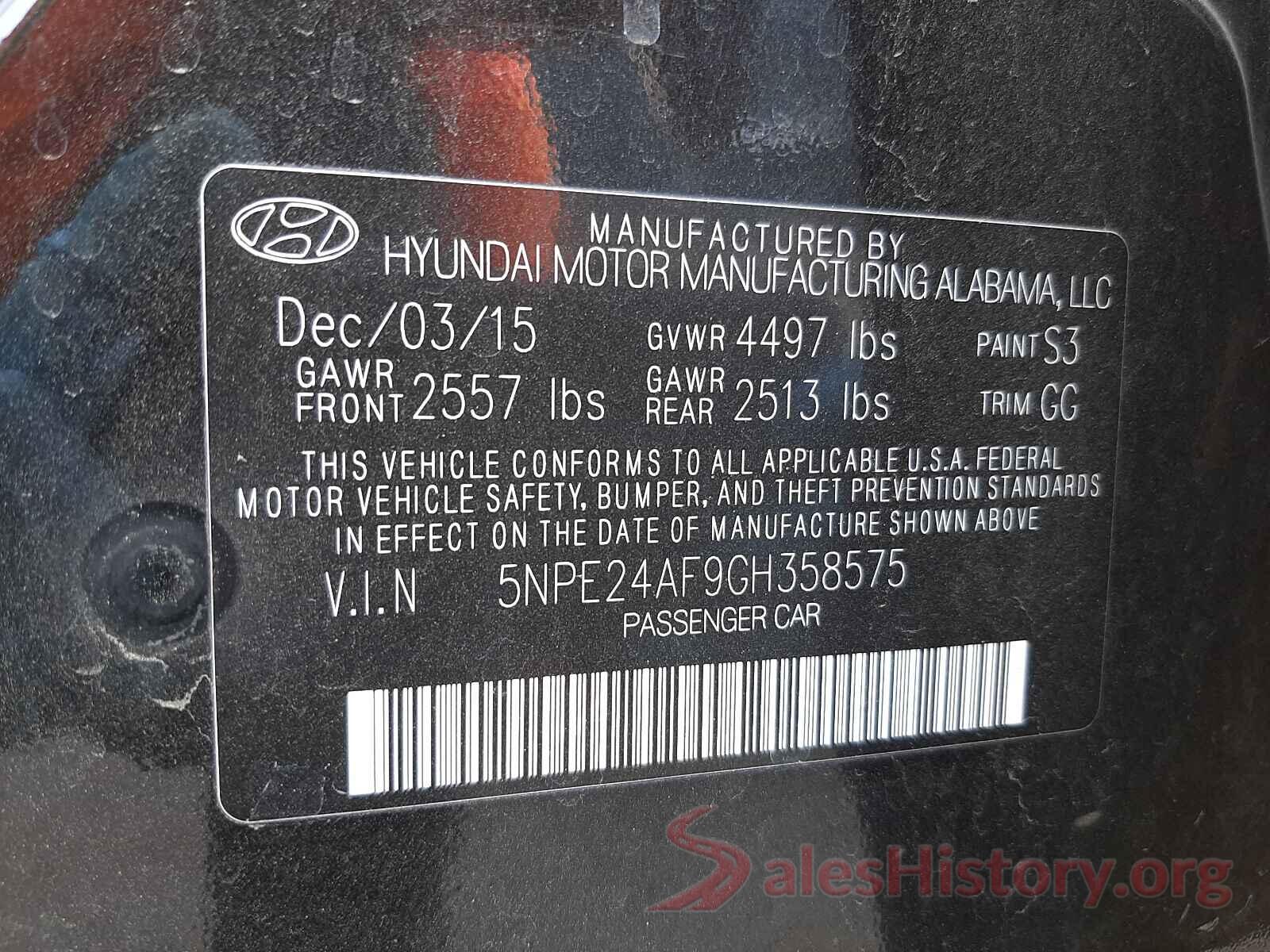 5NPE24AF9GH358575 2016 HYUNDAI SONATA