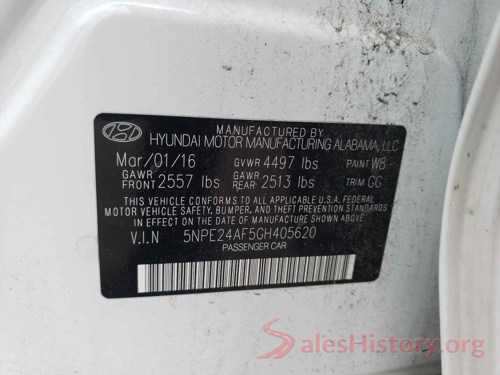 5NPE24AF5GH405620 2016 HYUNDAI SONATA