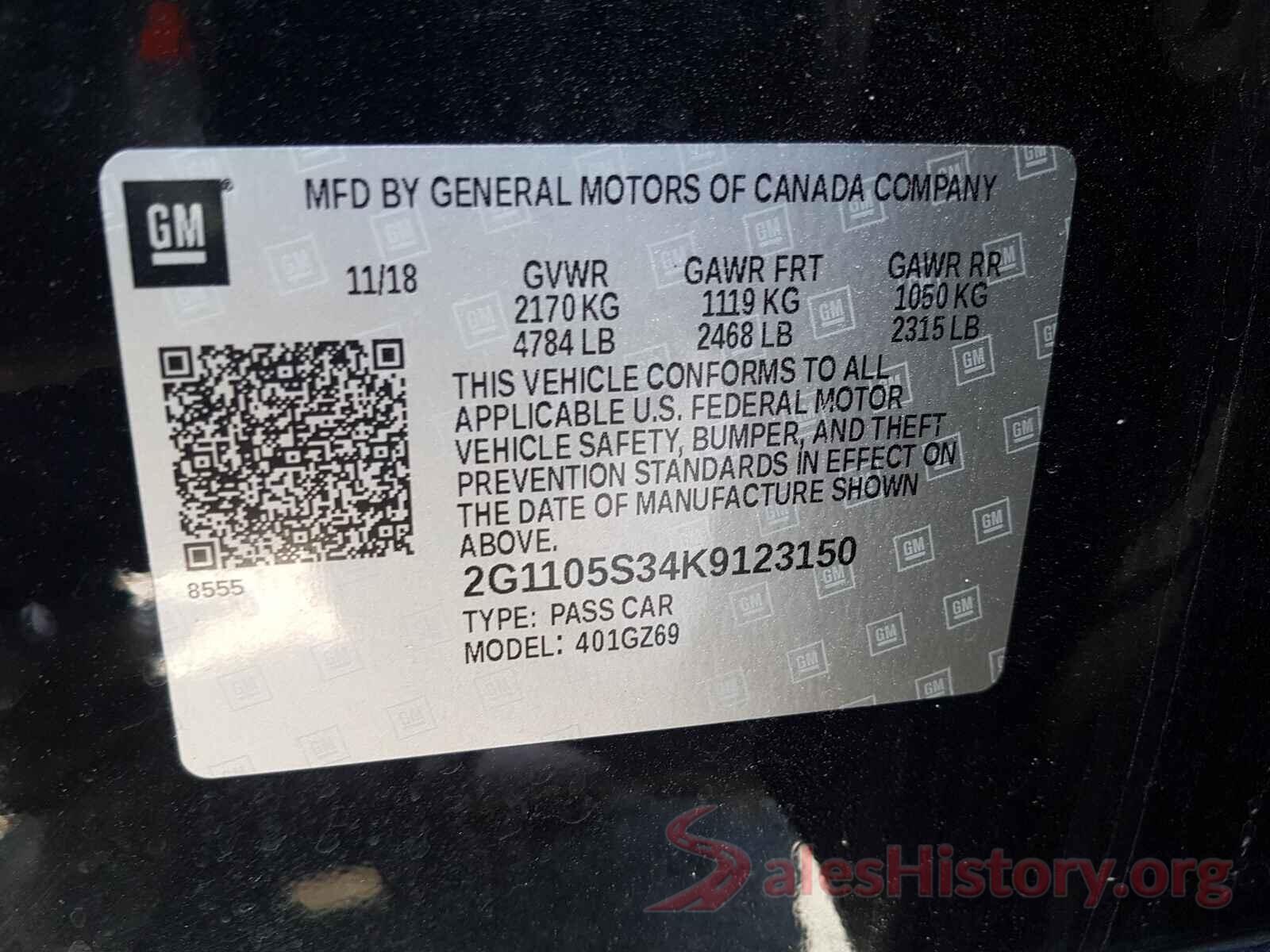 2G1105S34K9123150 2019 CHEVROLET IMPALA