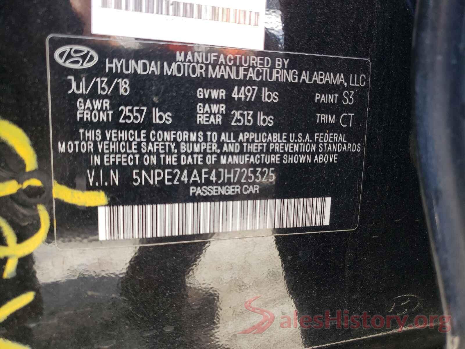 5NPE24AF4JH725325 2018 HYUNDAI SONATA