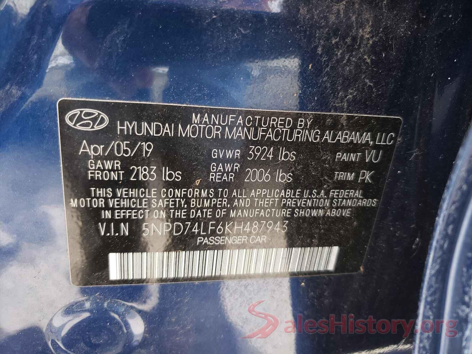 5NPD74LF6KH487943 2019 HYUNDAI ELANTRA