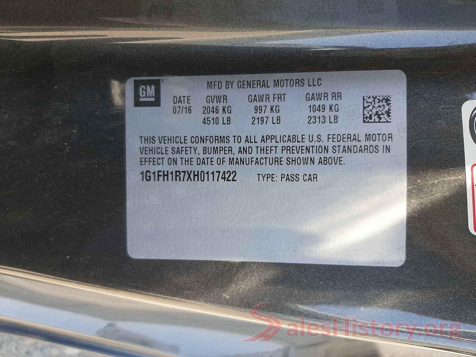 1G1FH1R7XH0117422 2017 CHEVROLET CAMARO