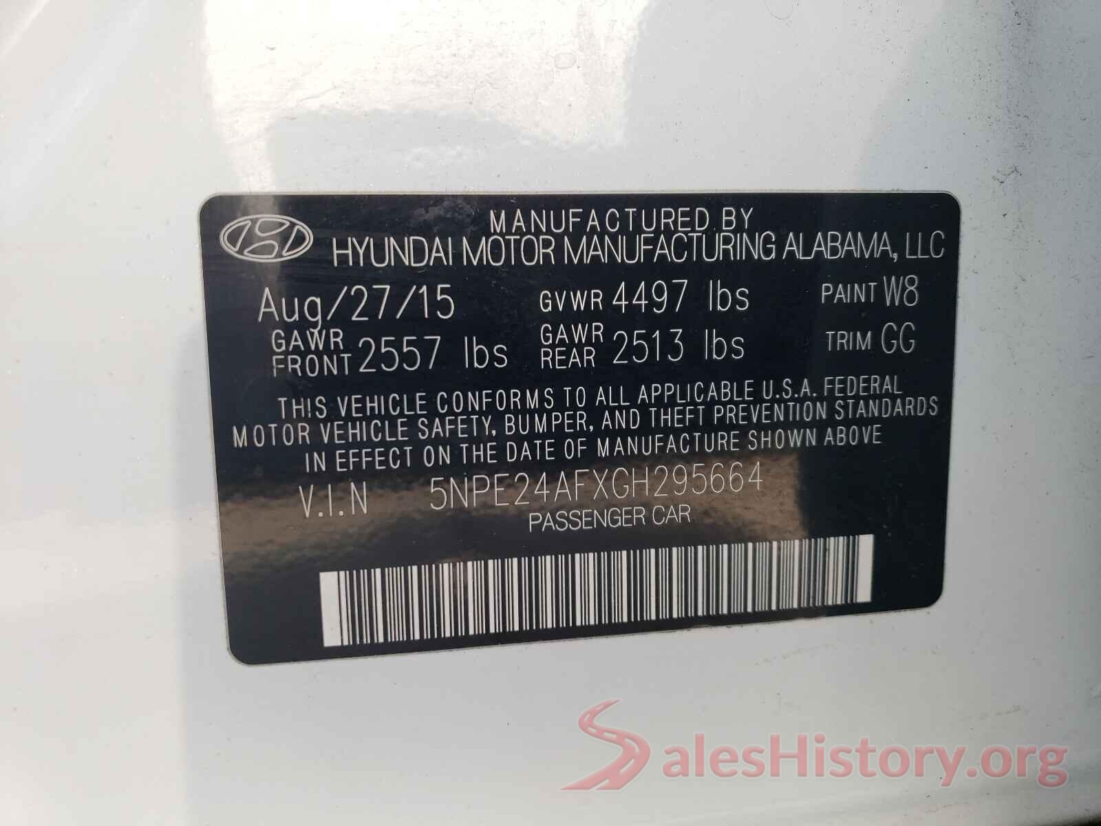 5NPE24AFXGH295664 2016 HYUNDAI SONATA