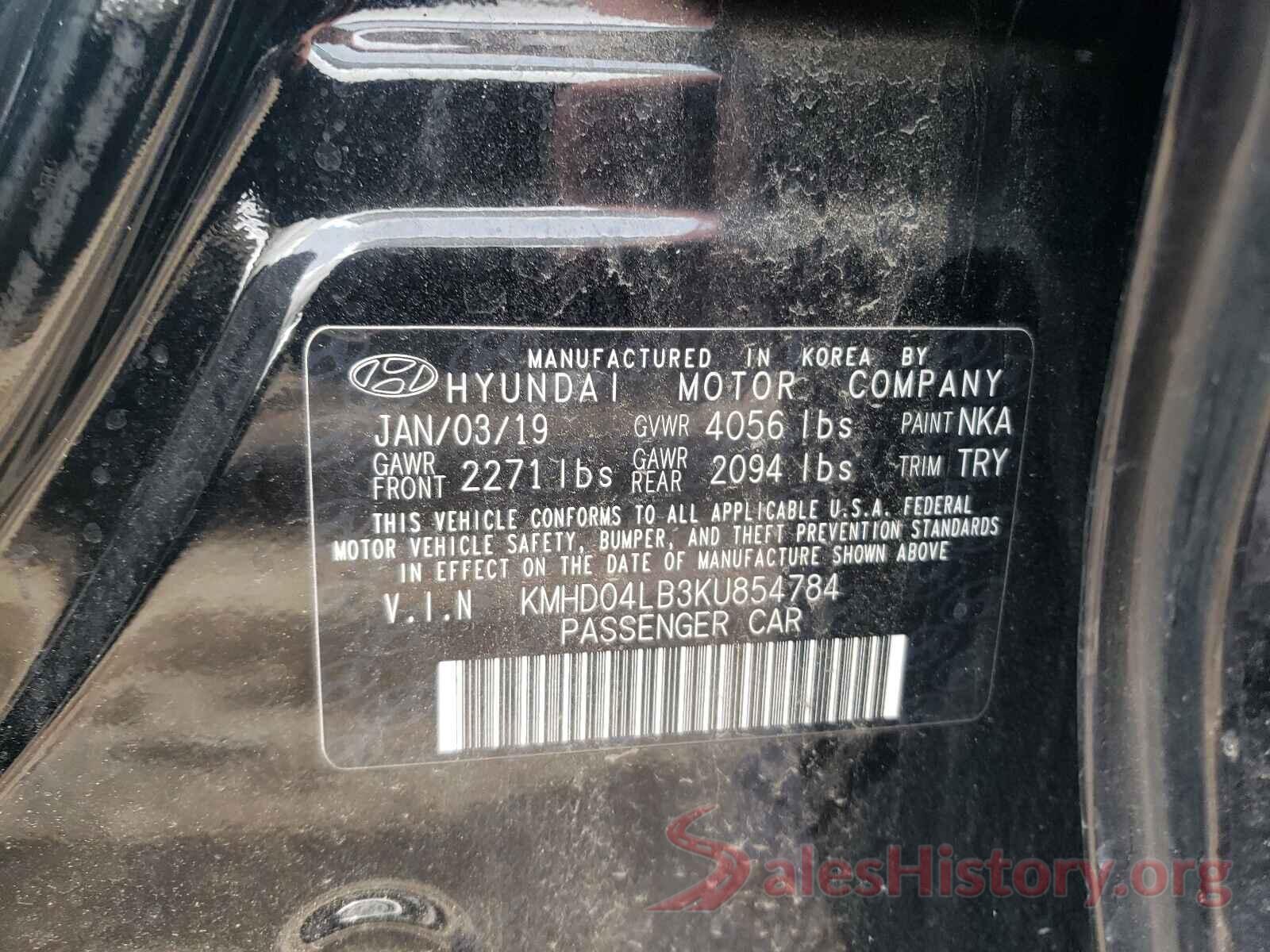 KMHD04LB3KU854784 2019 HYUNDAI ELANTRA