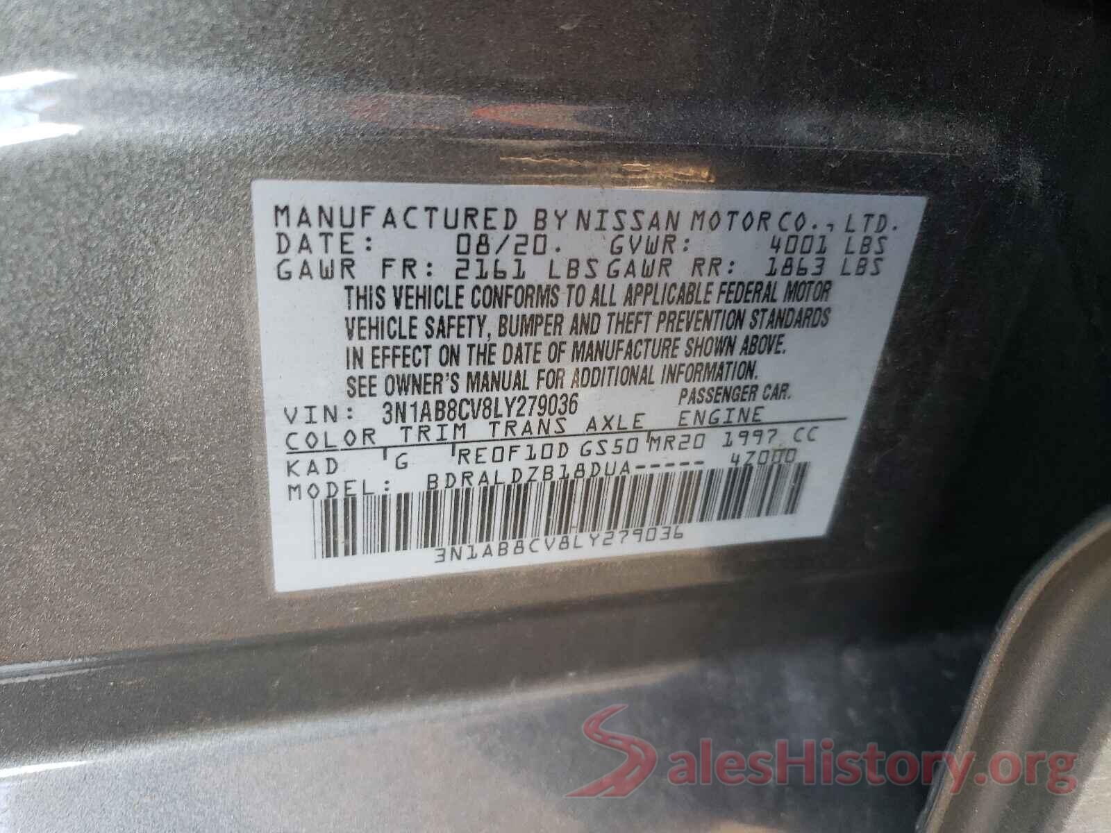 3N1AB8CV8LY279036 2020 NISSAN SENTRA