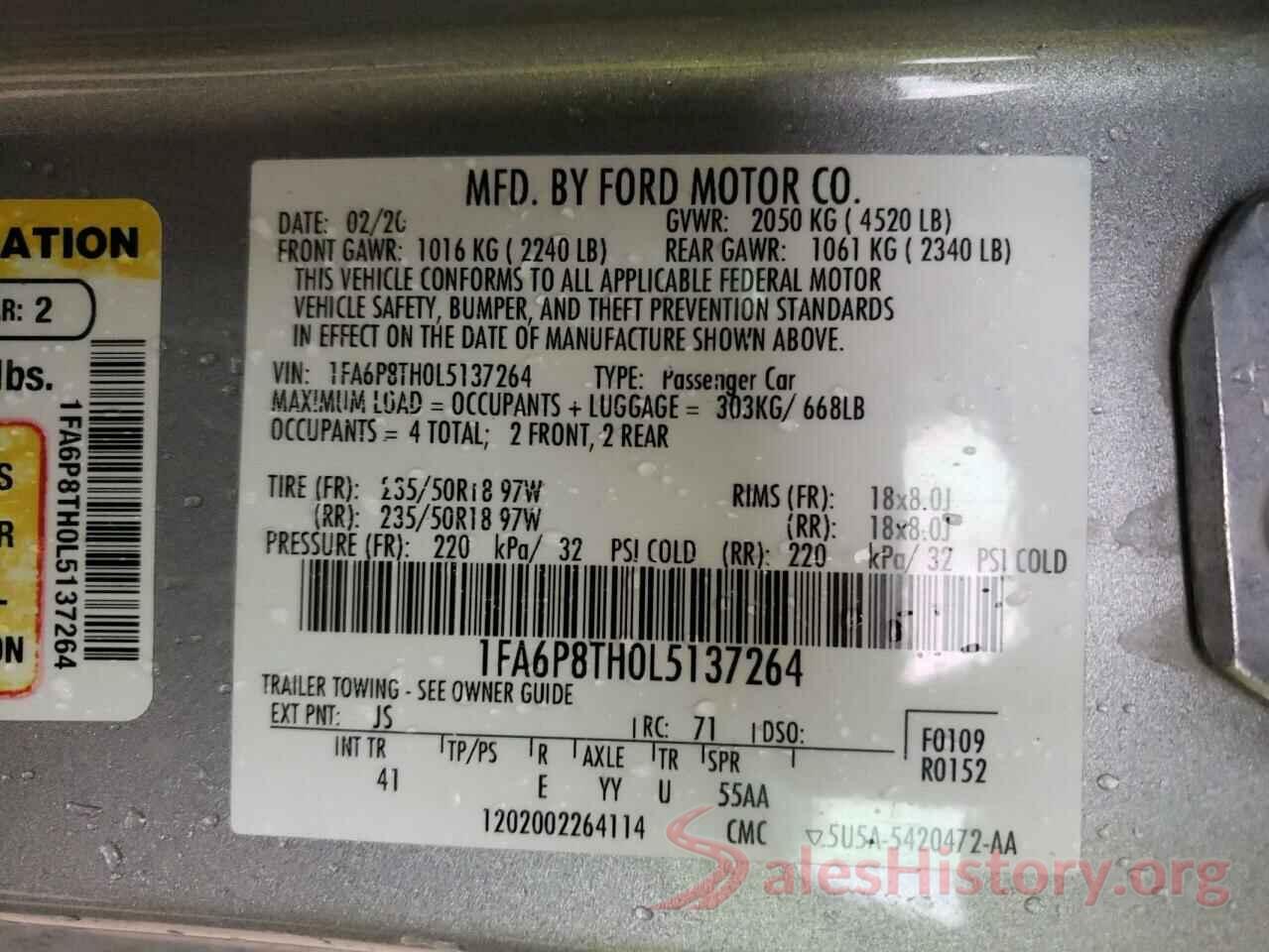 1FA6P8TH0L5137264 2020 FORD MUSTANG