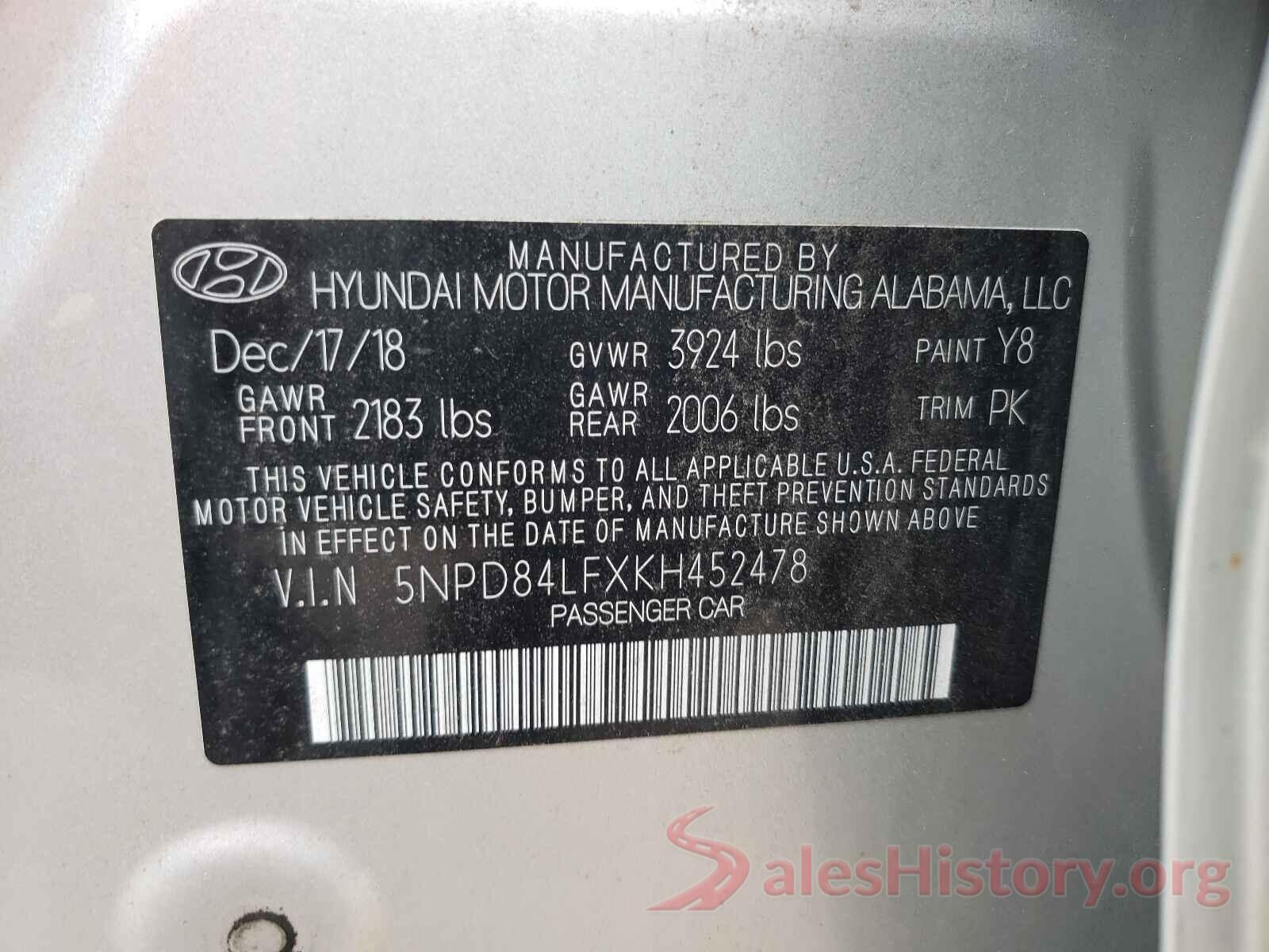 5NPD84LFXKH452478 2019 HYUNDAI ELANTRA