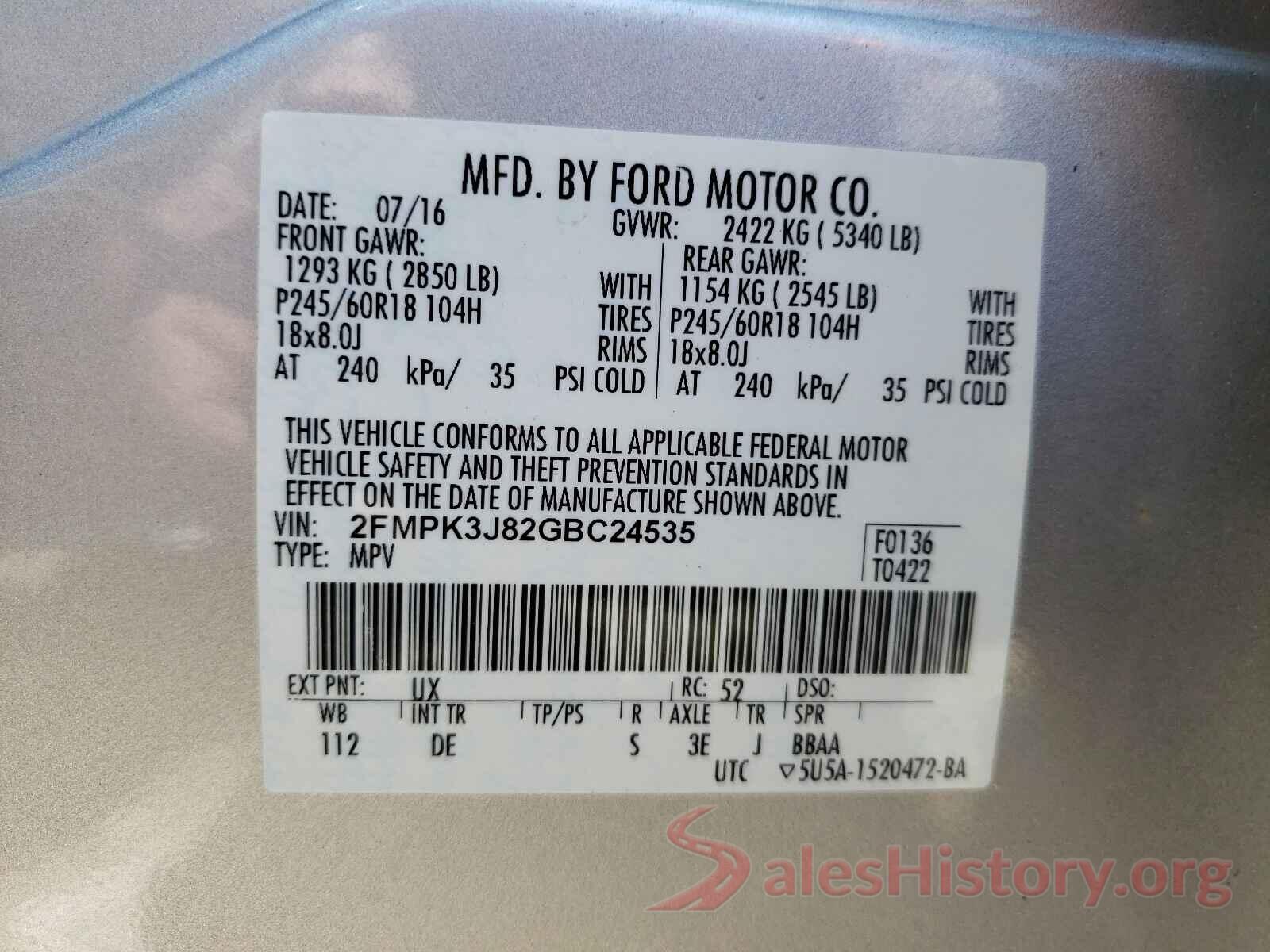 2FMPK3J82GBC24535 2016 FORD EDGE