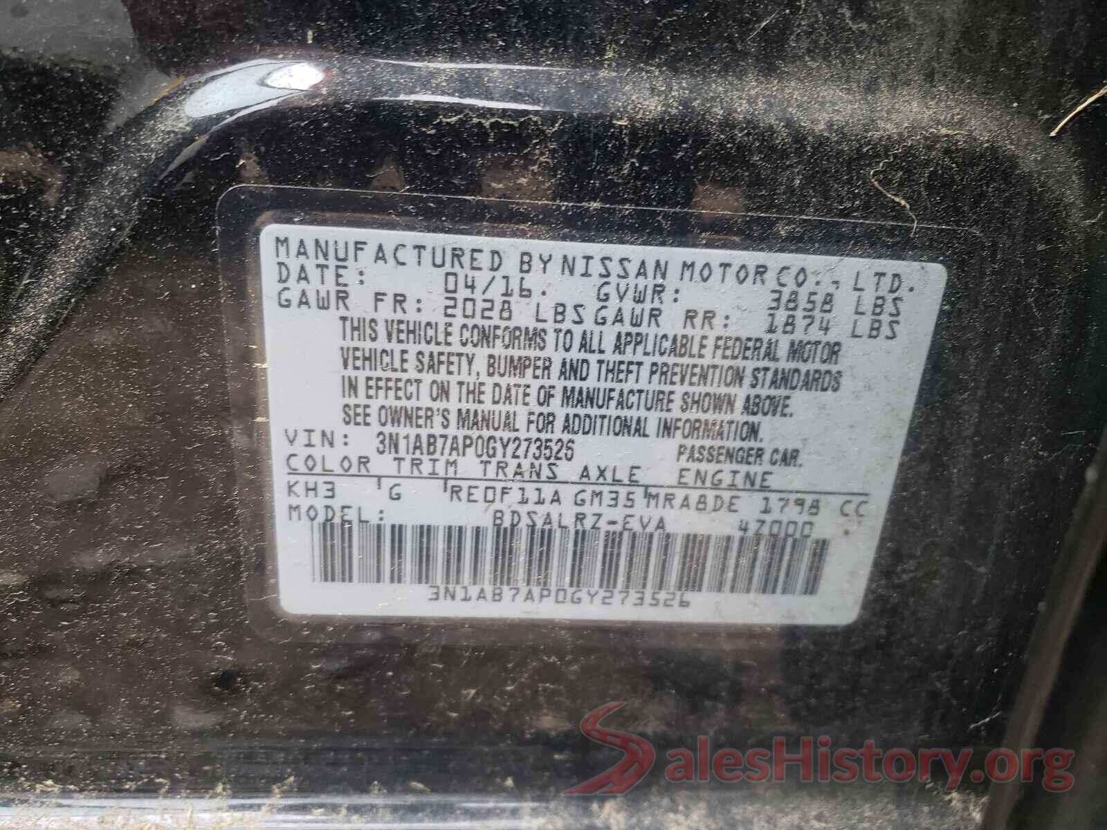 3N1AB7AP0GY273526 2016 NISSAN SENTRA