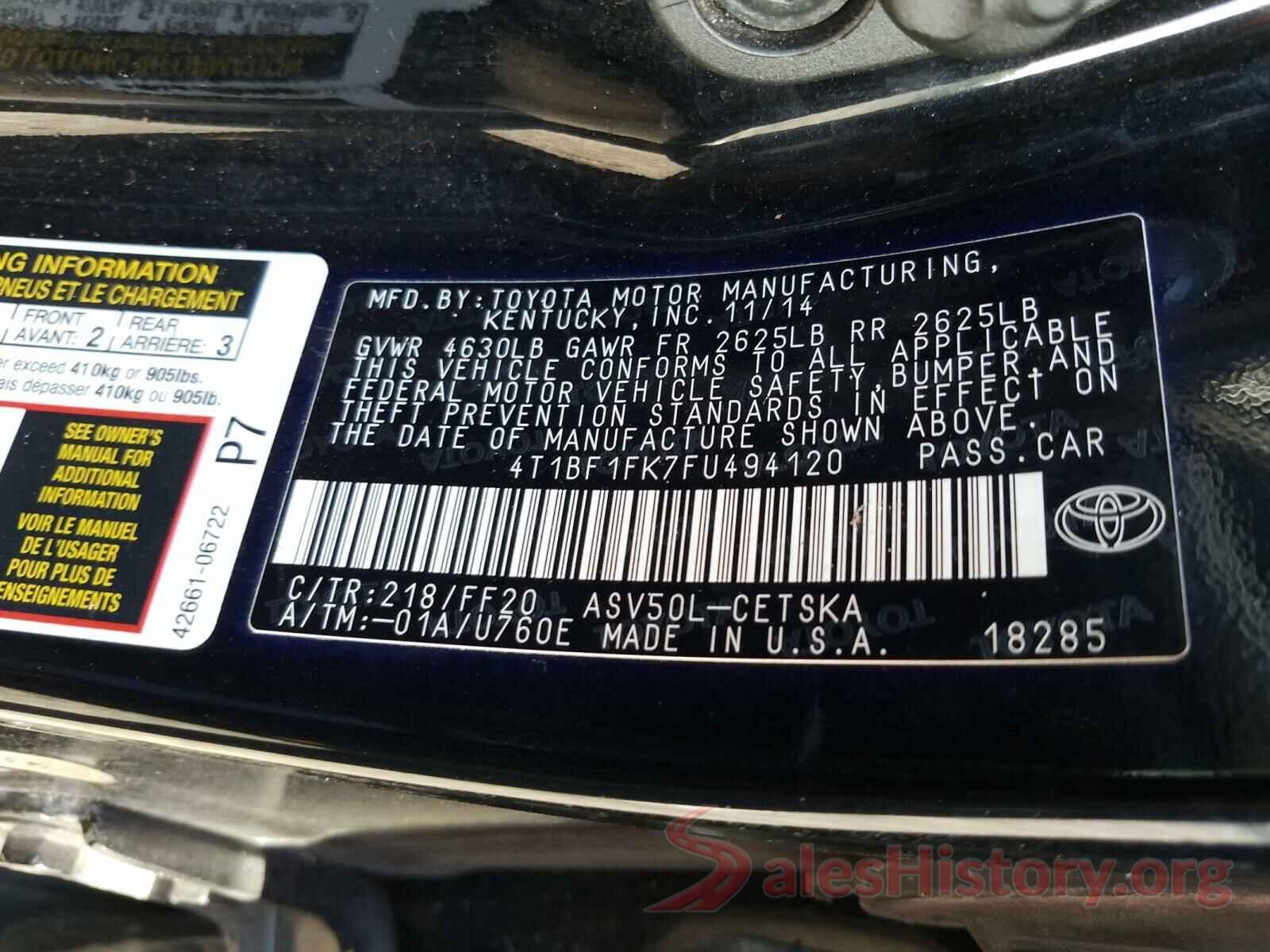 4T1BF1FK7FU494120 2015 TOYOTA CAMRY