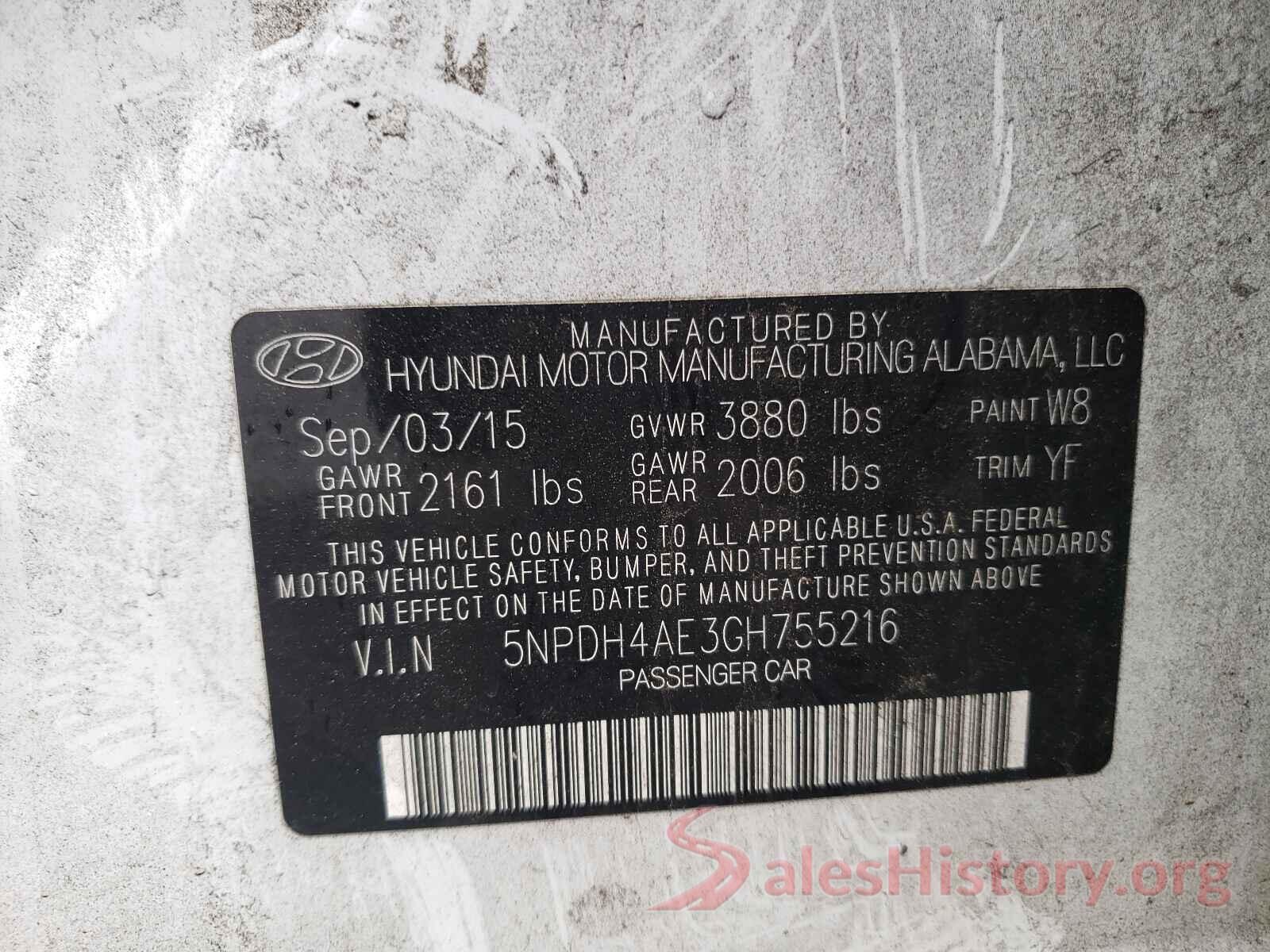 5NPDH4AE3GH755216 2016 HYUNDAI ELANTRA