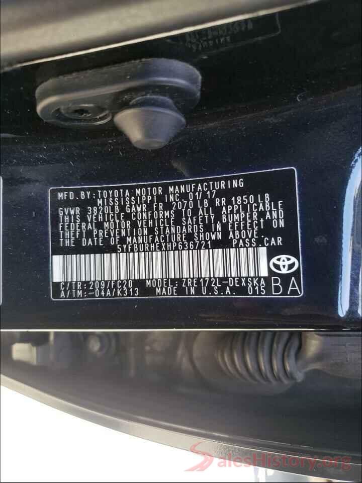 5YFBURHEXHP636721 2017 TOYOTA COROLLA