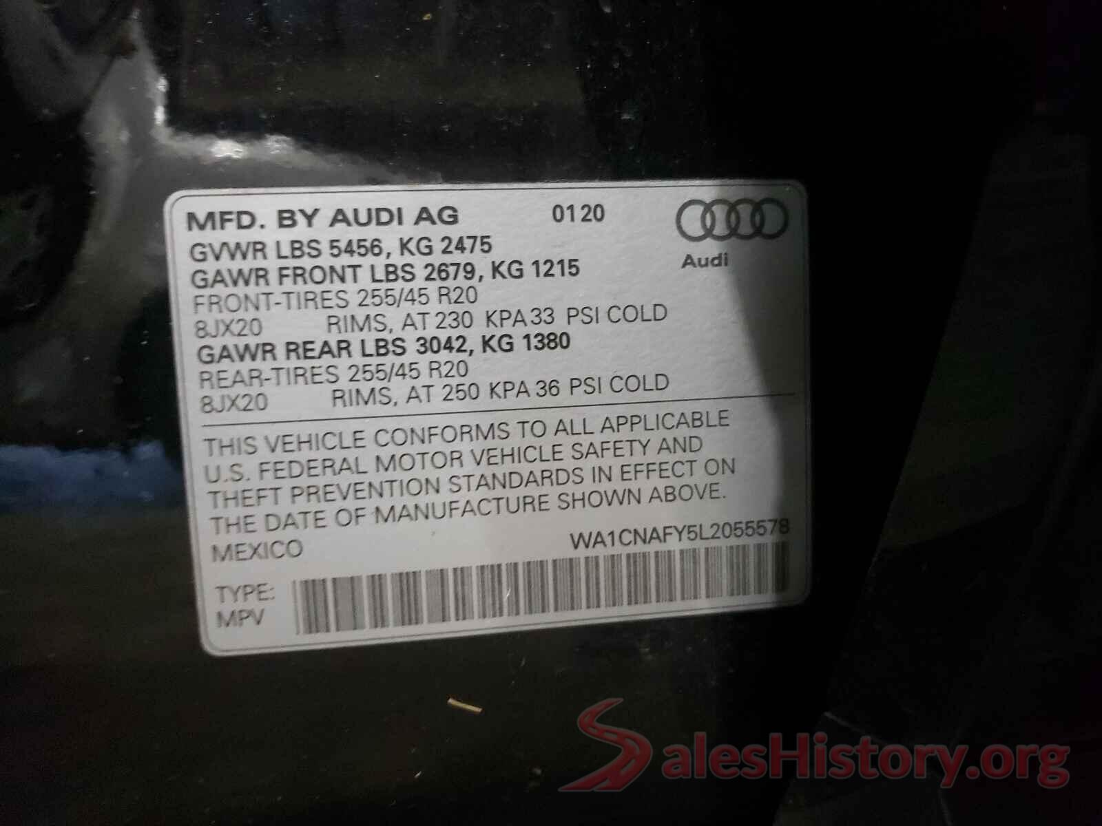 WA1CNAFY5L2055578 2020 AUDI Q5