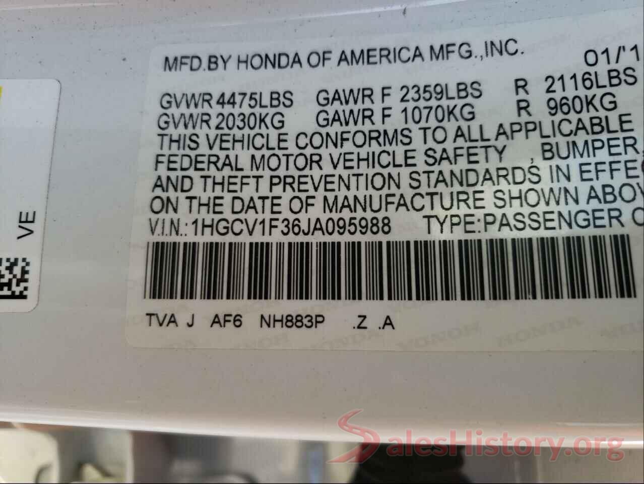 1HGCV1F36JA095988 2018 HONDA ACCORD