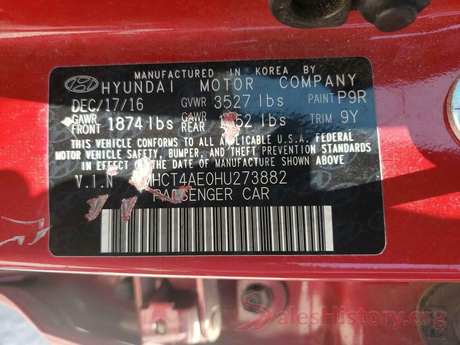 KMHCT4AE0HU273882 2017 HYUNDAI ACCENT