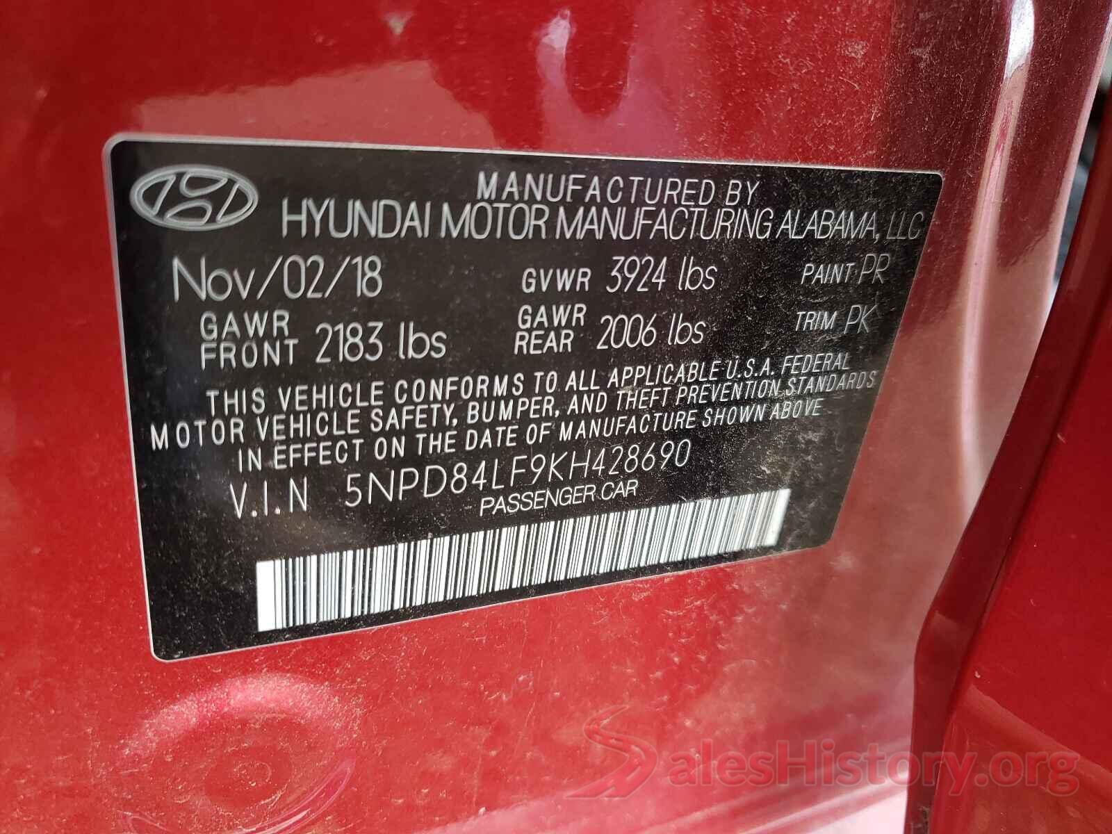 5NPD84LF9KH428690 2019 HYUNDAI ELANTRA